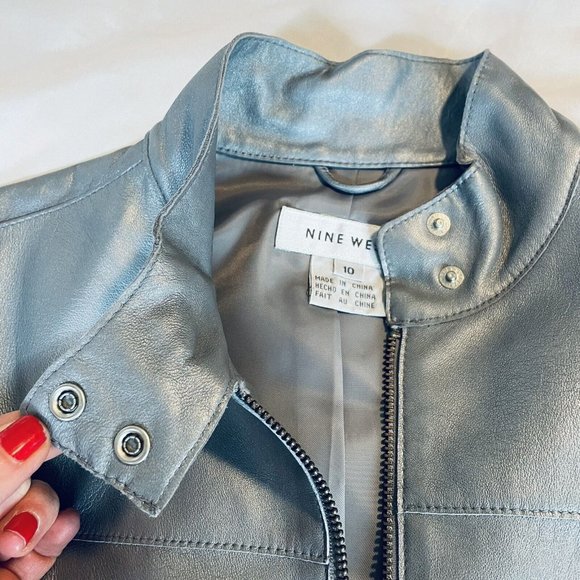 NINE WEST Women's Silver Real Leather Full Zip up Jacket Size 10 - Picture 4 of 10